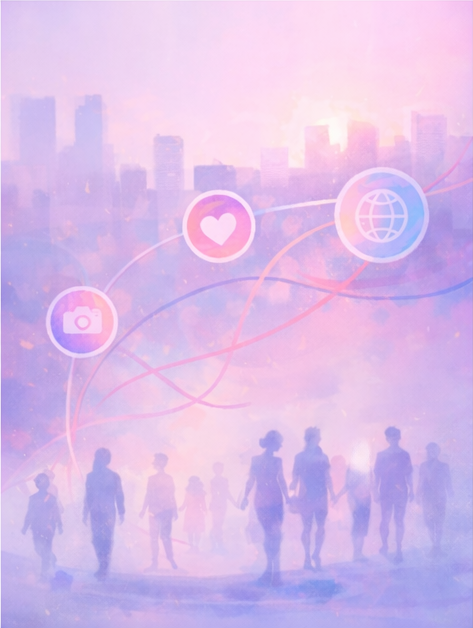 抽象的なグラフィック：つながりと広がり